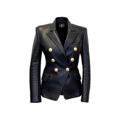 Women's Double Breasted Button Closure Style Genuine Blazer Jacket