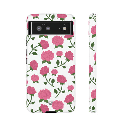 PINK ROSES ON WHITE | Tough Phone Case