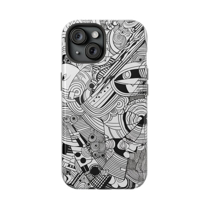 B&W ABSTRACT DOODLE | MagSafe Tough iPhone Case