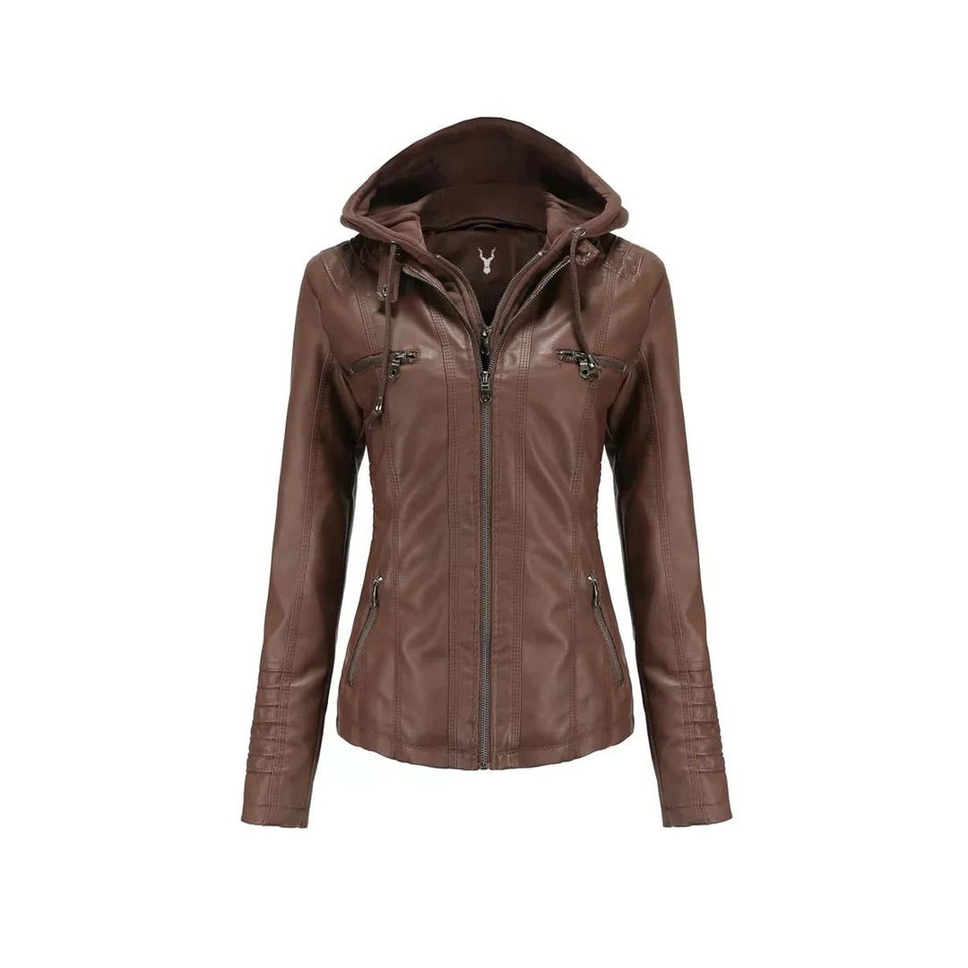 Women Winter Original Leather Biker Jacket