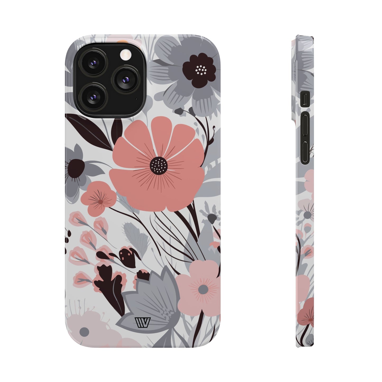 GRAY PASTEL FLOWERS | Slim iPhone Case