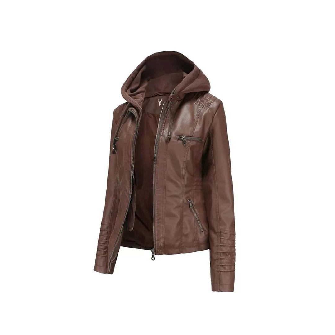 Women Winter Original Leather Biker Jacket