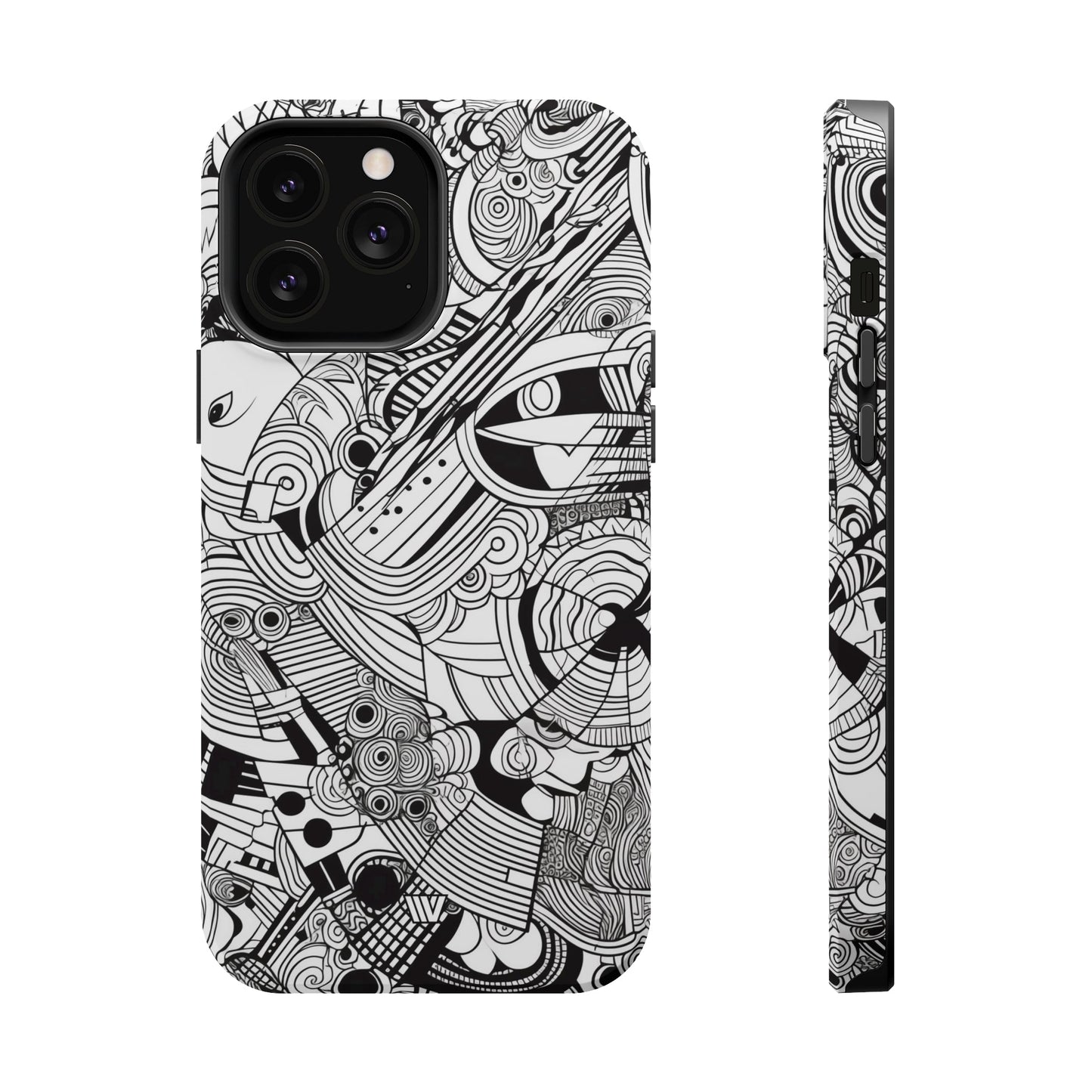 B&W ABSTRACT DOODLE | MagSafe Tough iPhone Case