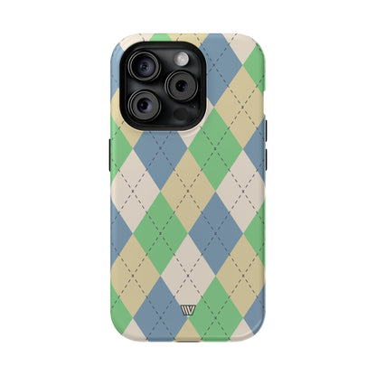 GREEN BLUE BEIGE ARGYLE | MagSafe Tough iPhone Case