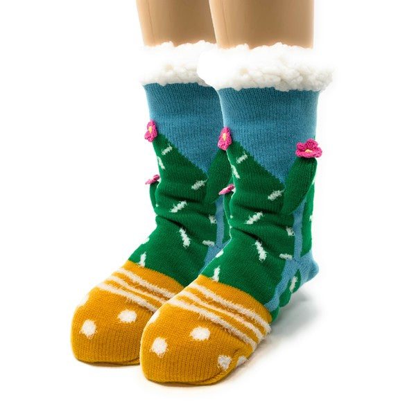 Kids Sherpa Slipper Sock - Cactus Hugs