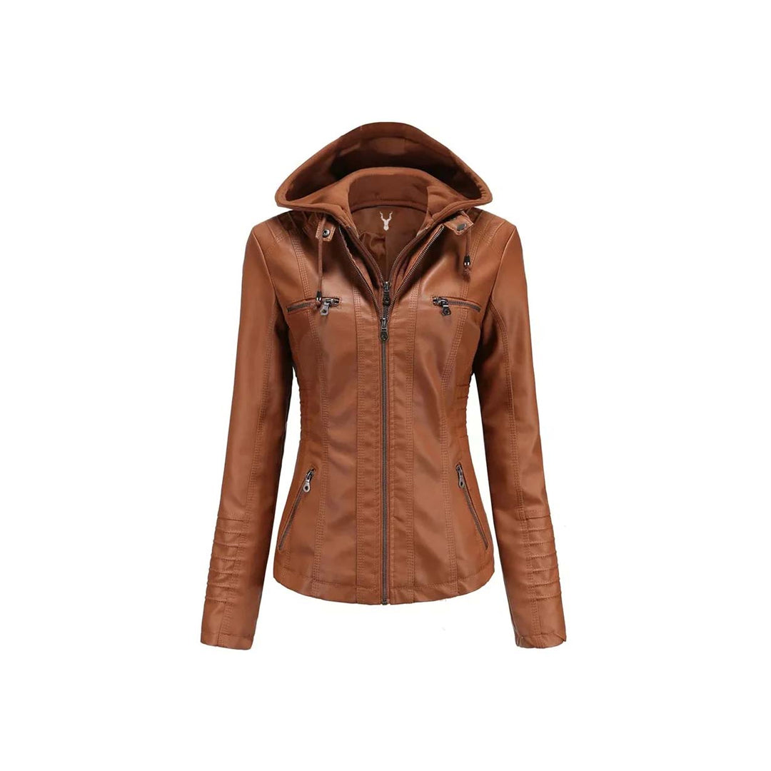 Women Winter Original Leather Biker Jacket