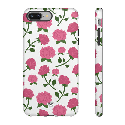 PINK ROSES ON WHITE | Tough Phone Case