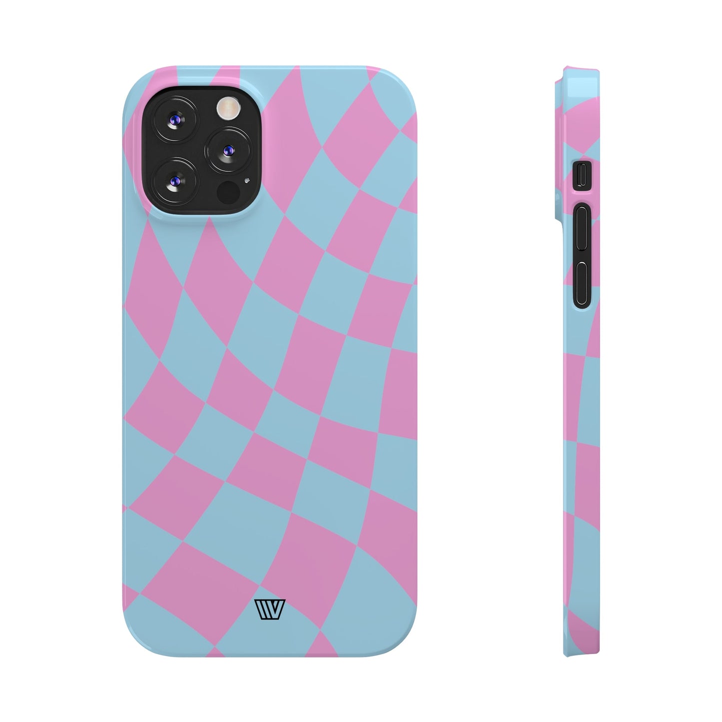 BLUE PINK CURVY CHECKERBOARD | Slim iPhone Case