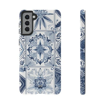 BLUE WHITE TILE | Tough Phone Case