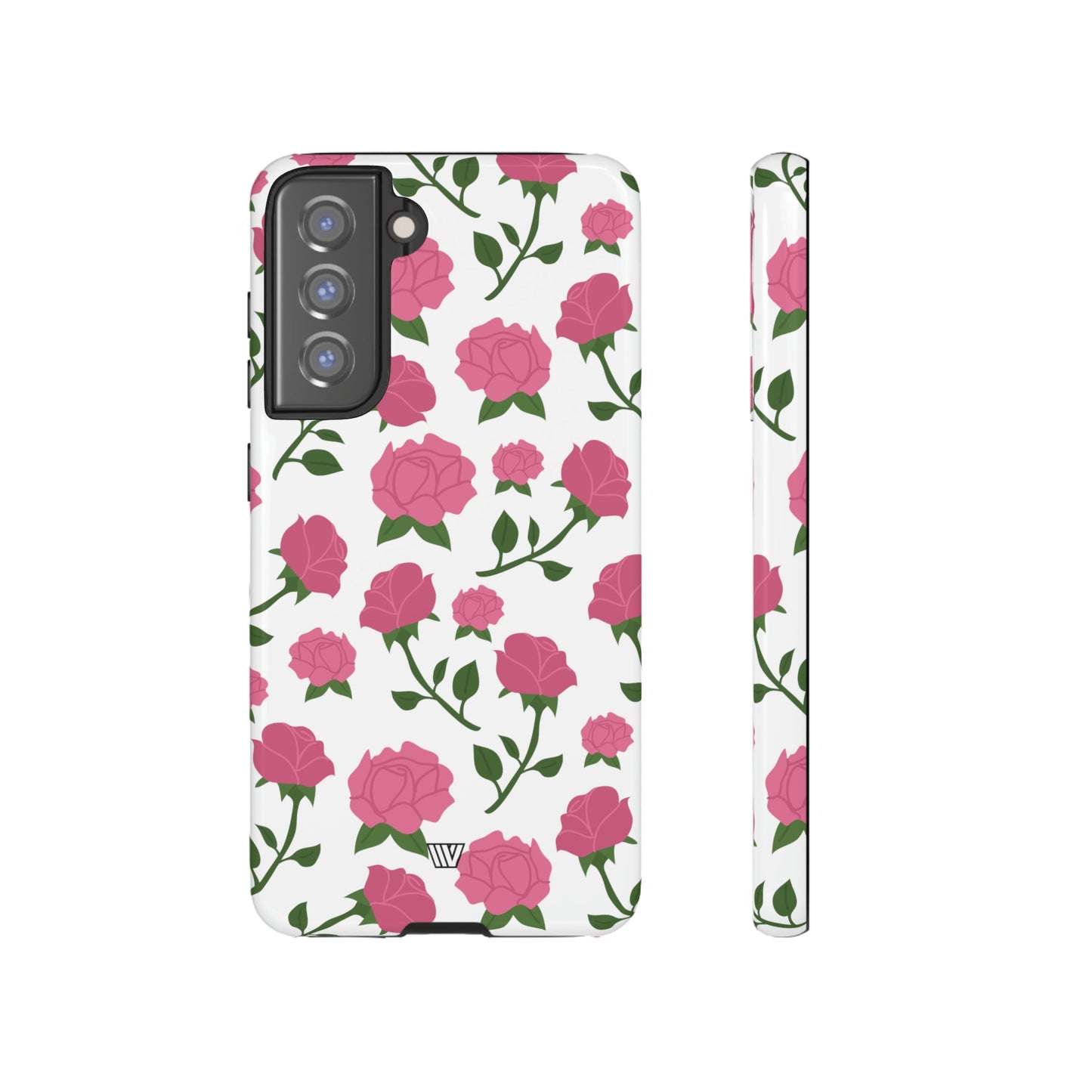 PINK ROSES ON WHITE | Tough Phone Case