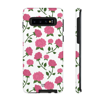 PINK ROSES ON WHITE | Tough Phone Case