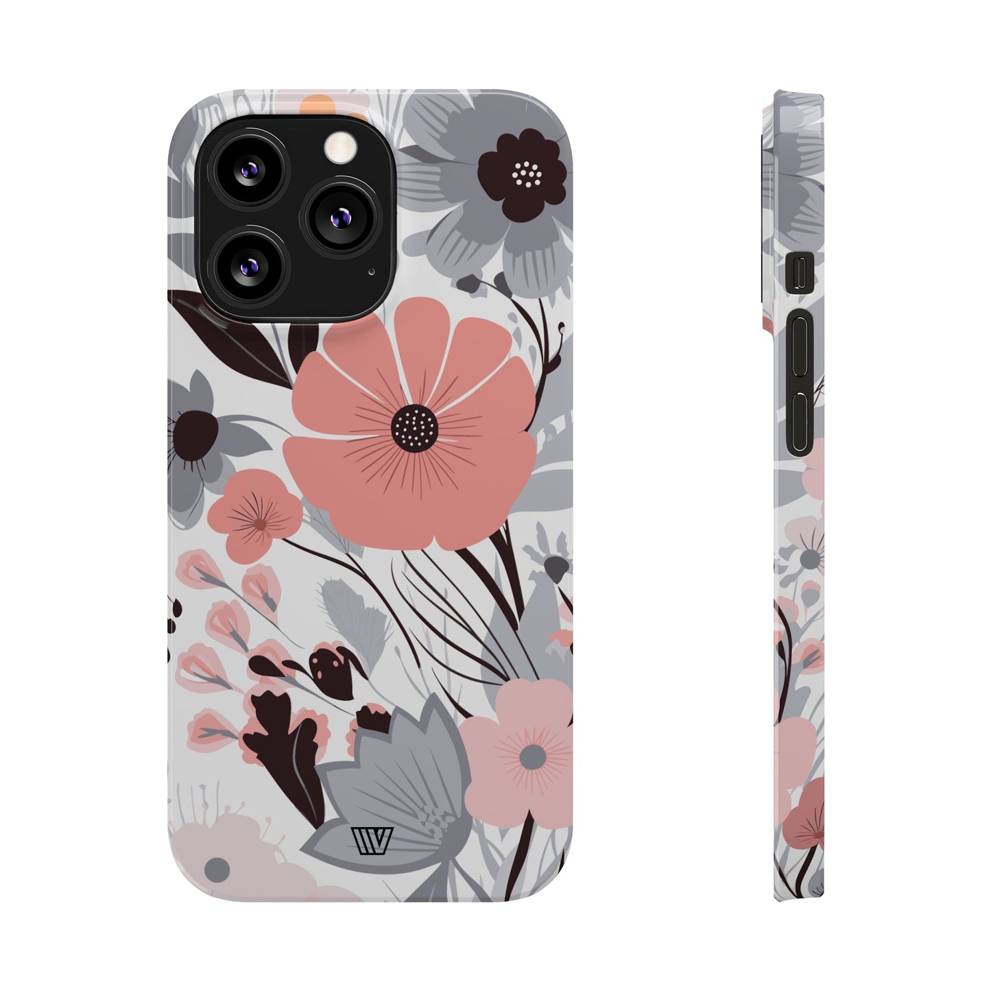 GRAY PASTEL FLOWERS | Slim iPhone Case