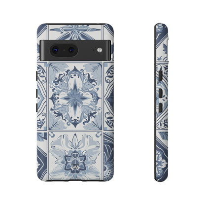 BLUE WHITE TILE | Tough Phone Case