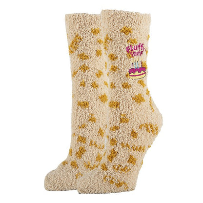 Womens Fuzzy Crew Socks - Fluffy Birthday