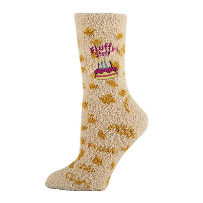 Womens Fuzzy Crew Socks - Fluffy Birthday