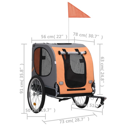 vidaXL Pet Bike Trailer Orange and Gray