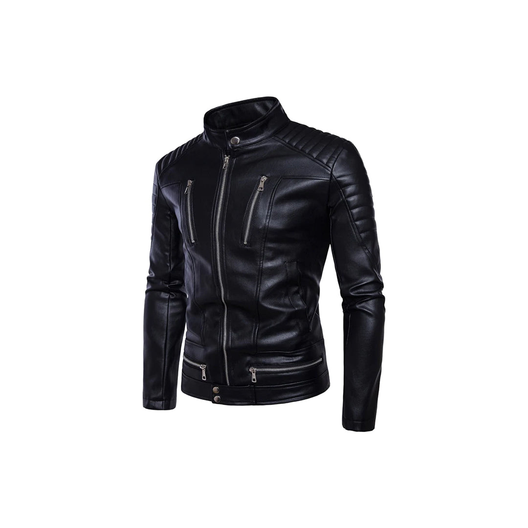 Classic Cross-Zip Leather Jacket