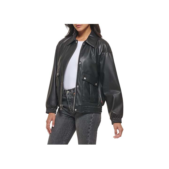 Posh Black Leather Bomber Jacket