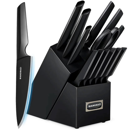 WANGMAZI 15-Piece Modern Kitchen Knife Set with Built-in Sharpener