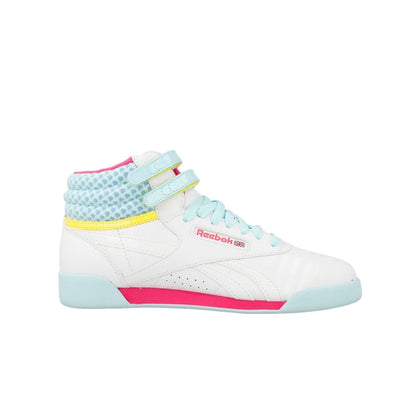 REEBOK V63067 F/S HI JR'S (Medium) White/Pink/Cool Blue Leather Lifestyle Boots