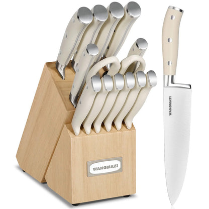 WANGMAZI 15-Piece Ultra-Sharp Knife Set with Ergonomic Handles - Professional Kitchen Knives