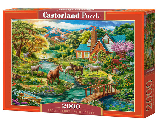 2000 Piece Jigsaw Puzzle, Idyllic House with Horses, Landscape, Rural view, Adult Puzzle, Castorland C-200931-2