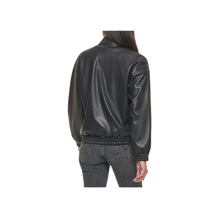 Posh Black Leather Bomber Jacket