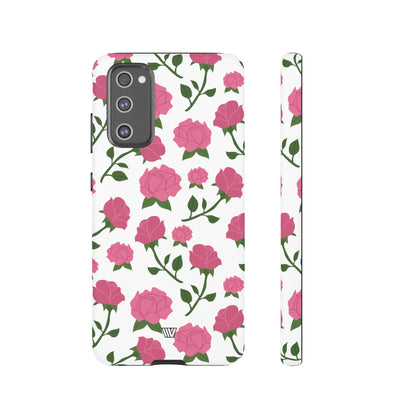 PINK ROSES ON WHITE | Tough Phone Case