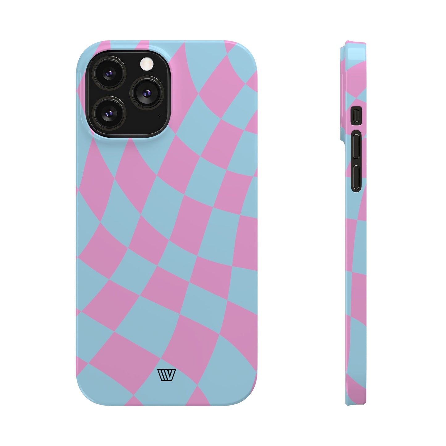 BLUE PINK CURVY CHECKERBOARD | Slim iPhone Case