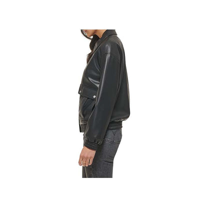 Posh Black Leather Bomber Jacket