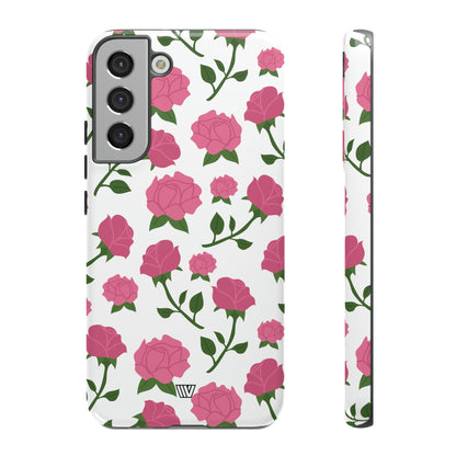 PINK ROSES ON WHITE | Tough Phone Case