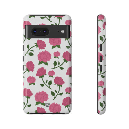 PINK ROSES ON WHITE | Tough Phone Case