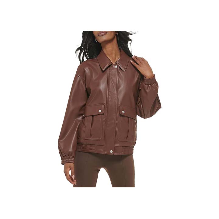 Posh Brown Leather Bomber Jacket