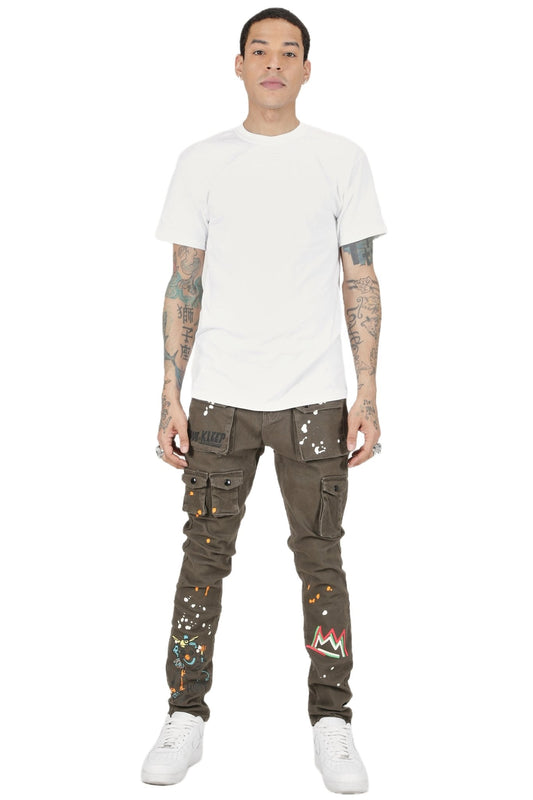 Zati Men's premium skinny twill cargo pants.