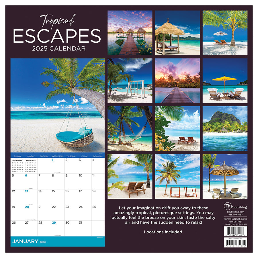 2025 Tropical Escapes Wall Calendar