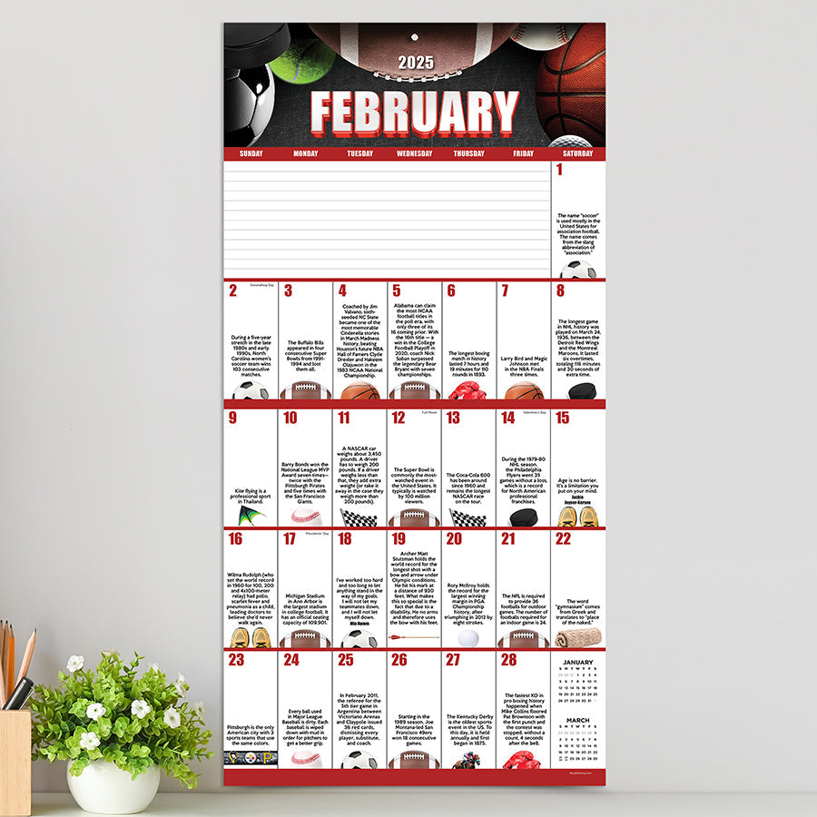 2025 Sports Facts & Trivia Wall Calendar