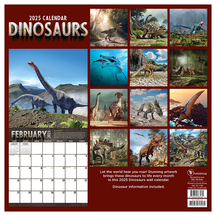 2025 Dinosaurs Wall Calendar