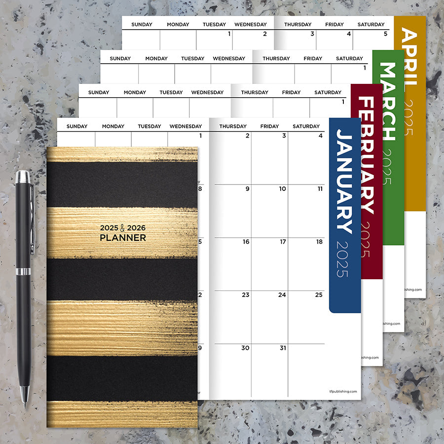 2025-2026 Black and Gold Small Monthly Pocket Planner