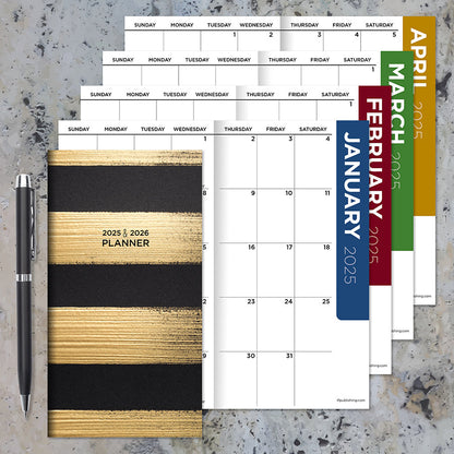 2025-2026 Black and Gold Small Monthly Pocket Planner