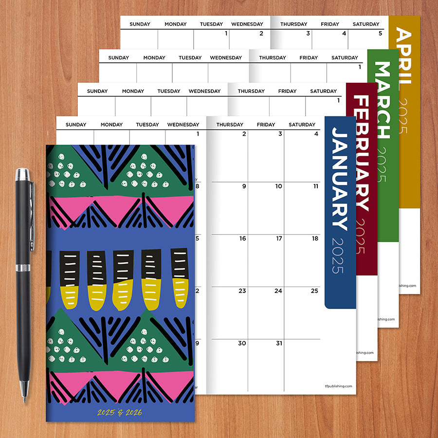 2025-2026 Bright Tribal Small Monthly Pocket Planner