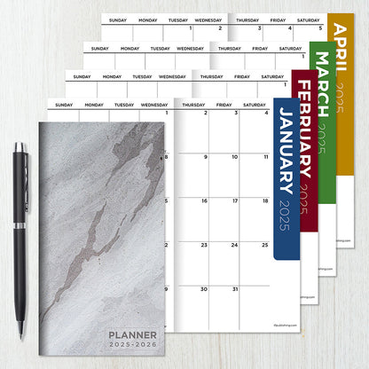 2025-2026 Gray Granite Small Monthly Pocket Planner