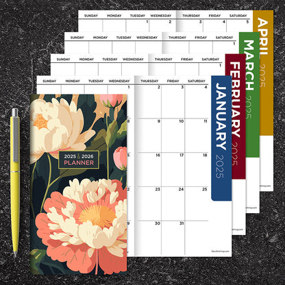 2025-2026 Spring Peony Small Monthly Pocket Planner