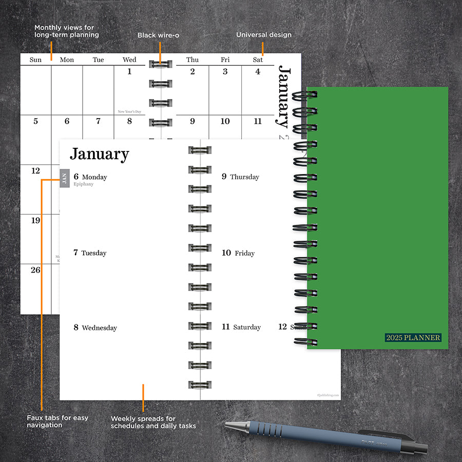 2025 Green Grass Small Weekly Monthly Planner