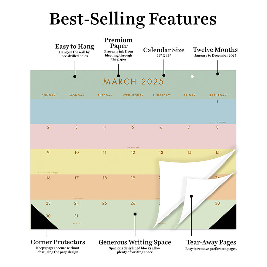 2025 Super Stripe Large Desk Pad Monthly Blotter Calendar