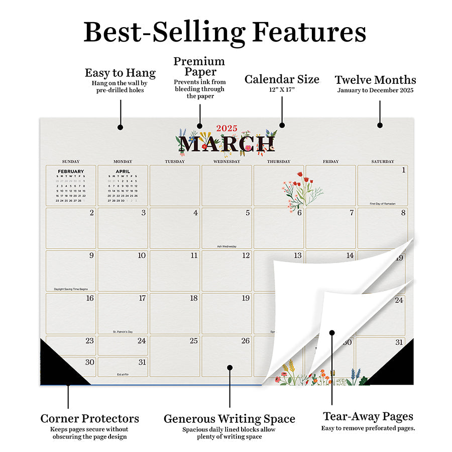 2025 Floral Medium Desk Pad Monthly Blotter Calendar