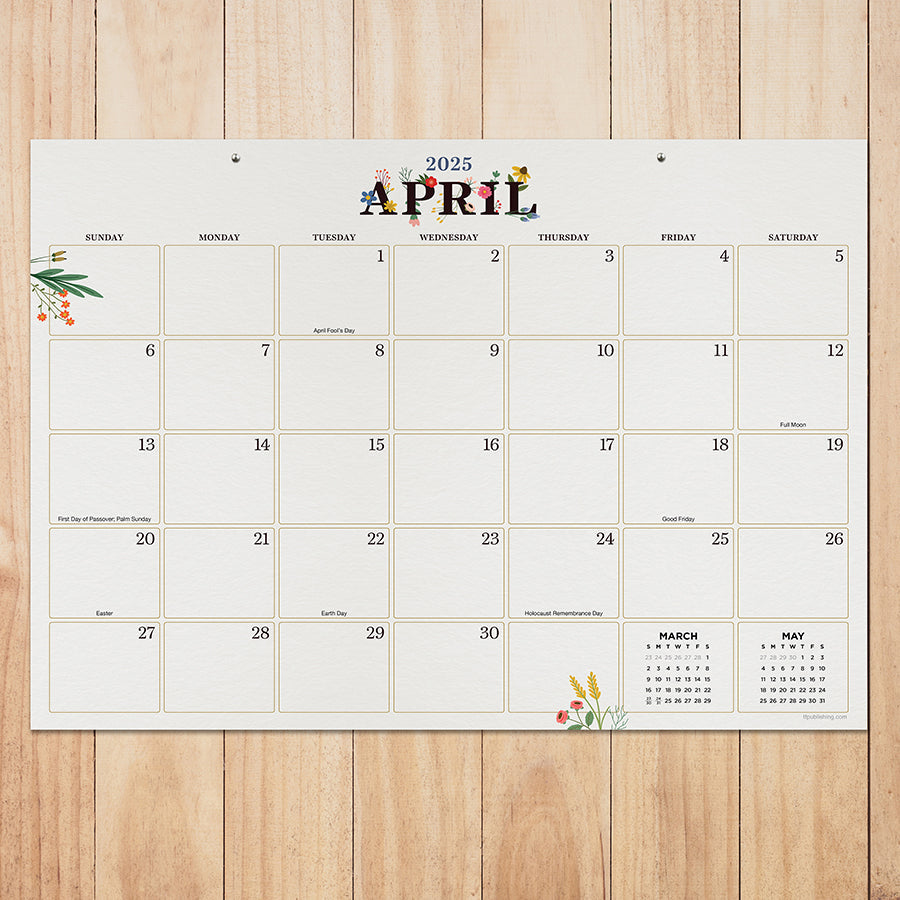 2025 Floral Medium Desk Pad Monthly Blotter Calendar