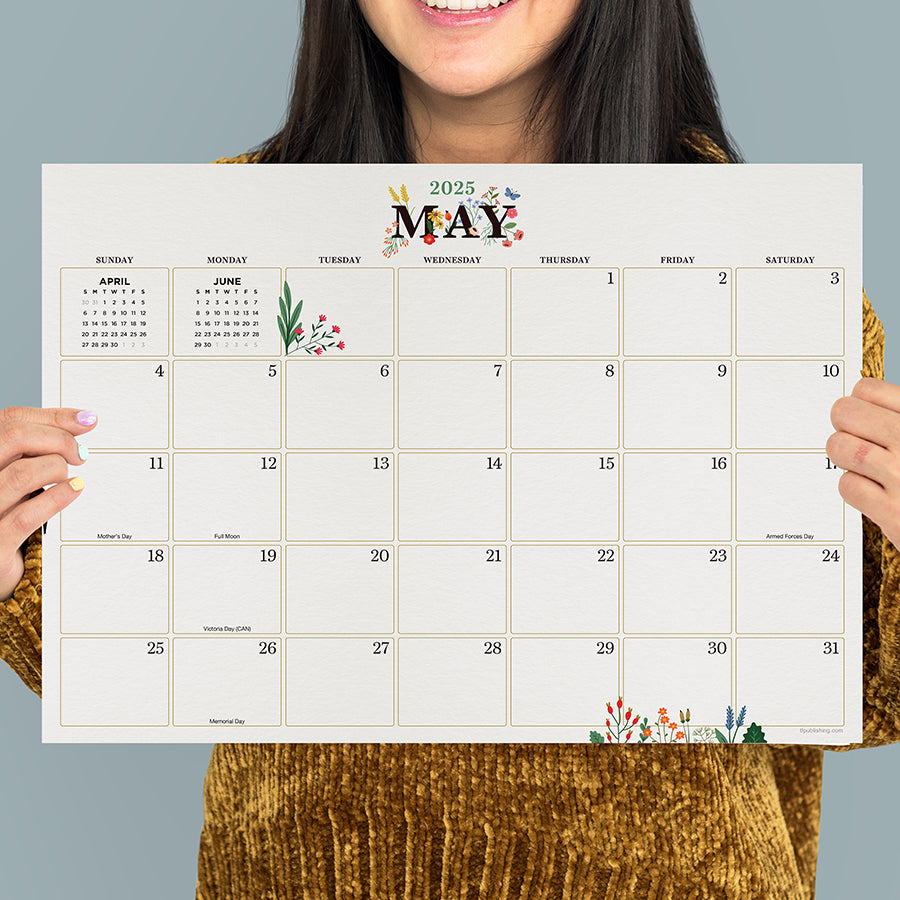 2025 Floral Medium Desk Pad Monthly Blotter Calendar