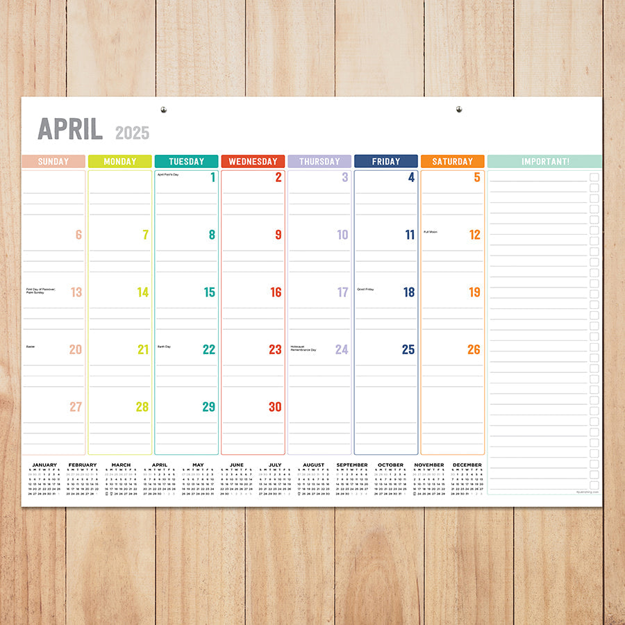 2025 Rainbow Blocks Medium Desk Pad Monthly Blotter Calendar