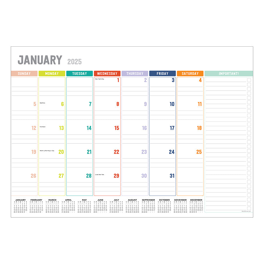 2025 Rainbow Blocks Medium Desk Pad Monthly Blotter Calendar