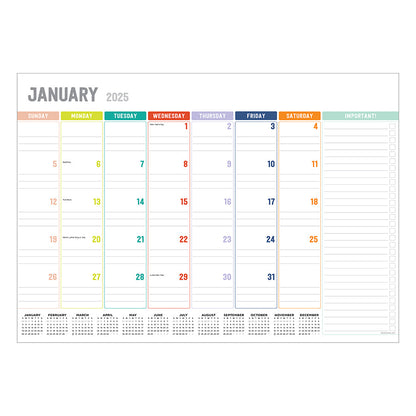 2025 Rainbow Blocks Medium Desk Pad Monthly Blotter Calendar